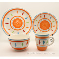 Vaisselle de la vaisselle Fleur Orange Set Impression à la main Dinnerset